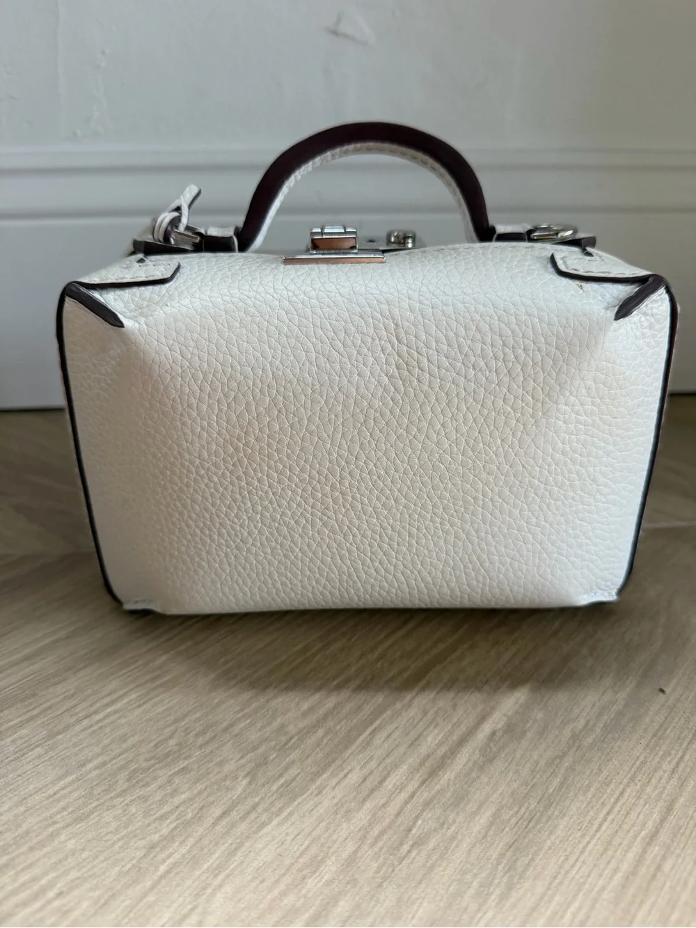 Moreau Paris White Leather Top-Handle Chancelière Trunk Bag